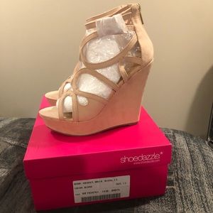 ShoeDazzle Blush Strappy Wedge
